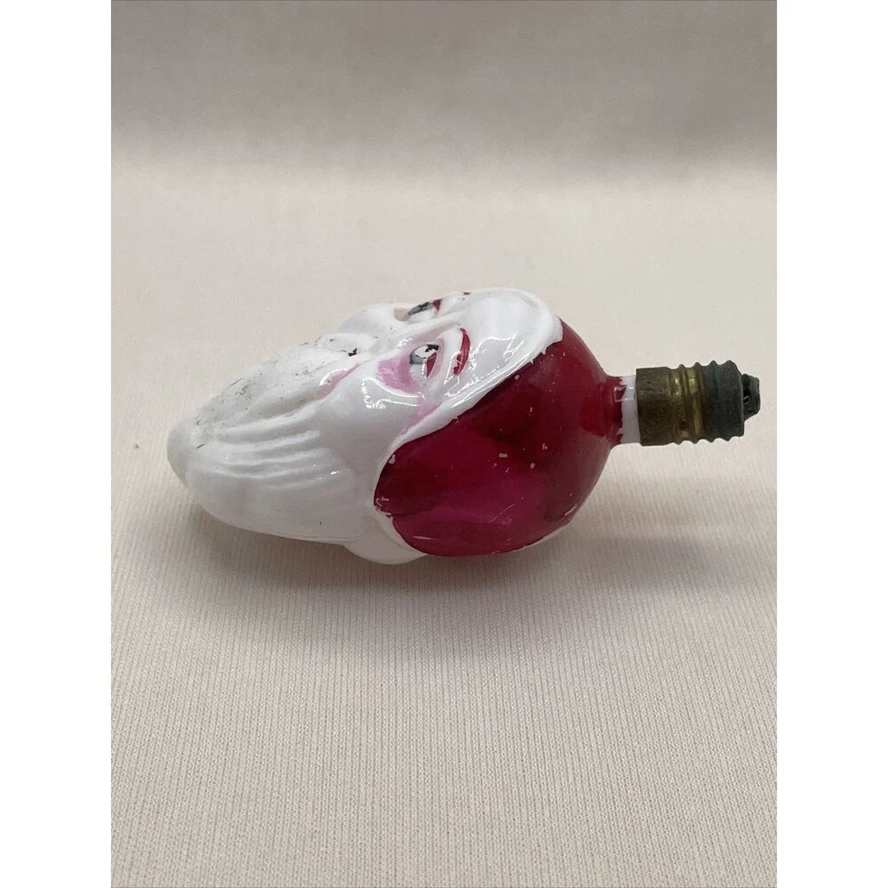 Vintage Painted Glass 2 Faced Santa Head Christmas Light Bulb Holiday Tree